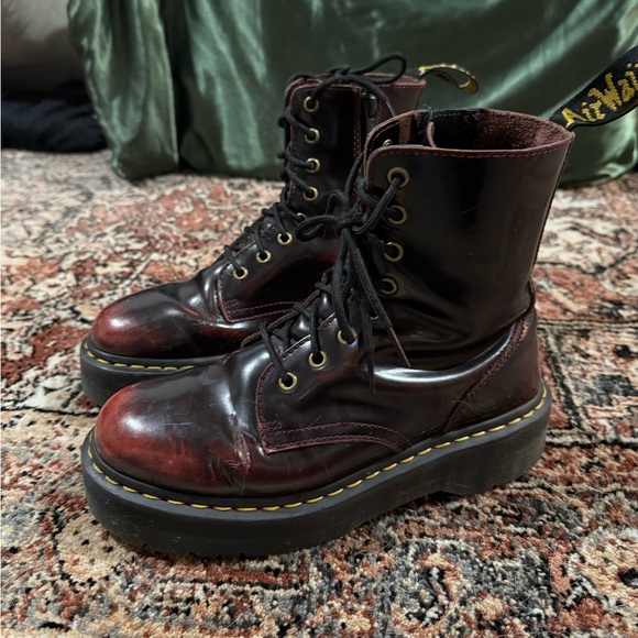 Dr. Martens Dark Red Leather Lace-Up Boots - Picture 2 of 10